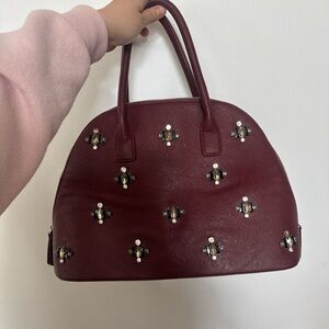 KELLY & KATIE | Burgundy and red leather handbag with silver studs #glam